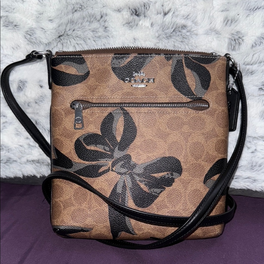 Coach Botanical Print Brown and Black Crossbody Bag